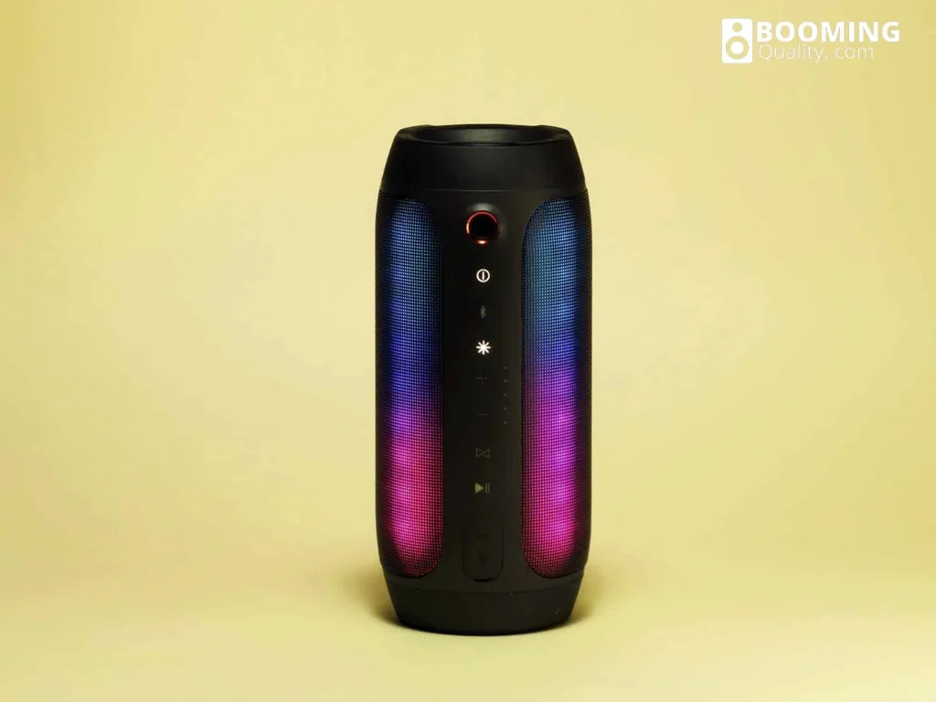 Bluetooth speaker with LED lights from blue to pink in color black