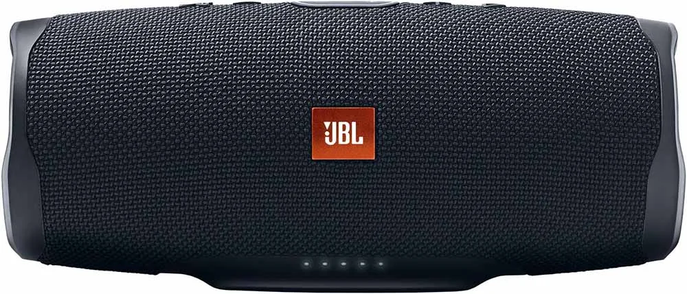 JBL black wireless speaker with JBL logo in centre