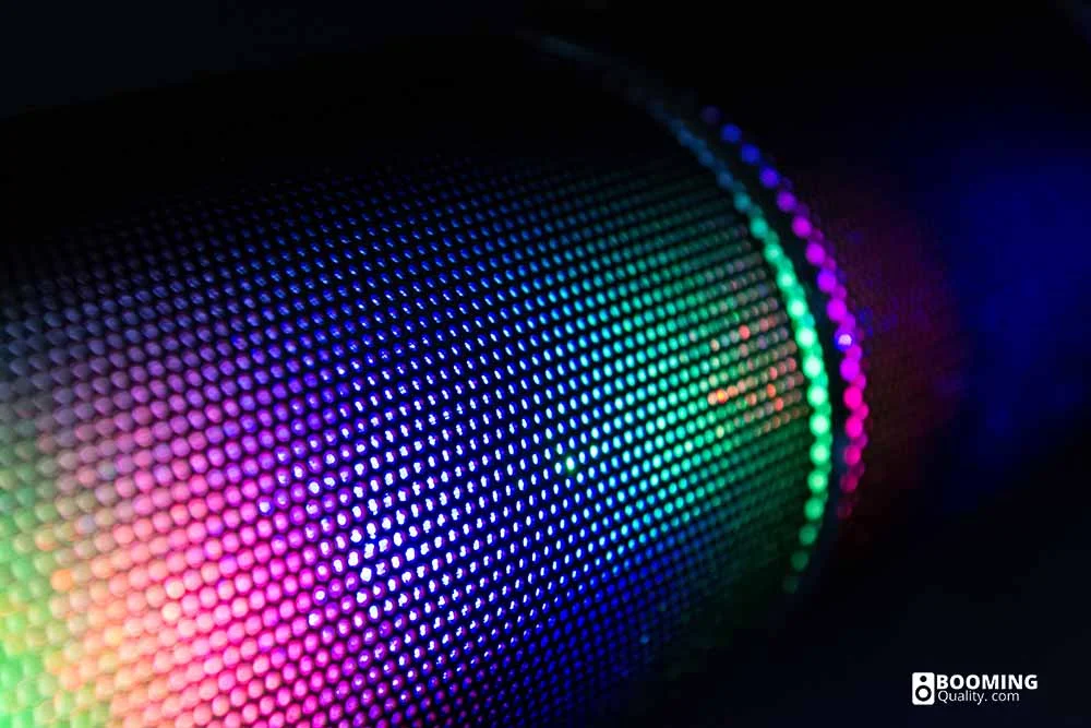 LED Bluetooth speaker with lights on perfect for a garage environment 