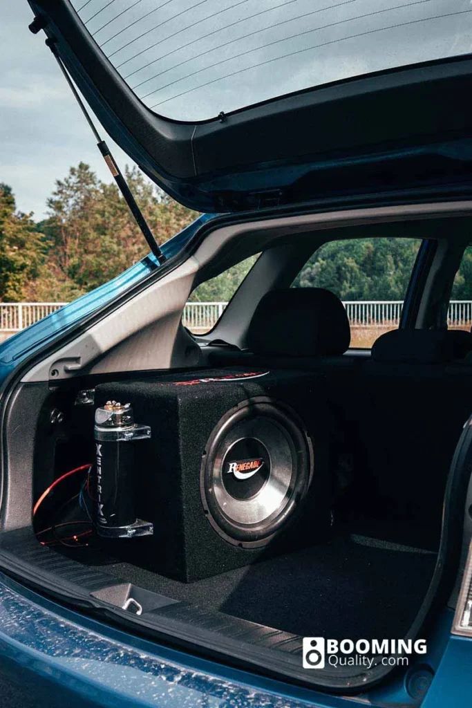 Best position for a subwoofer in cars is the trunk shown here