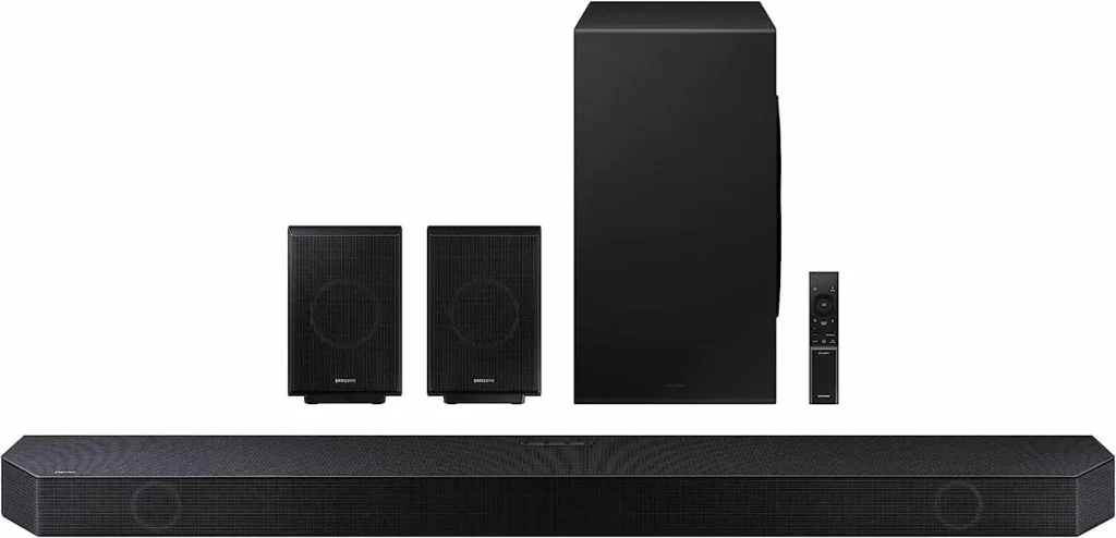 The Samsung HW-Q990B/ZA home theater setup in black
