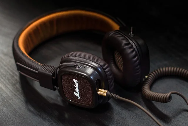 Marshall headphones with orange leather inside. 